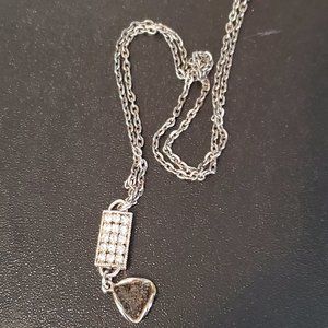 22" Gunmetal Rhinestone Drop Pendant Necklace Cute